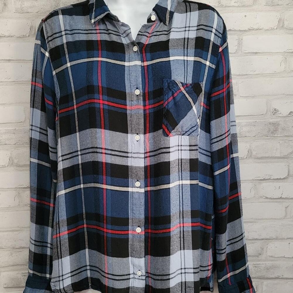 Bongo Plaid Flannel Long Sleeve Button Down Womens Med